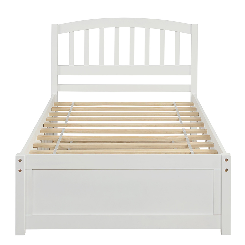 Twin Size Wooden Platform Bed Frame With Trundle Bed, And Wooden Slats Support, No Spring Box Required (Frame Only) - White 10 Twin Size Wooden Platform Bed Frame with Trundle Bed, and Wooden Slats Support, No Spring Box Required (Frame Only) - White