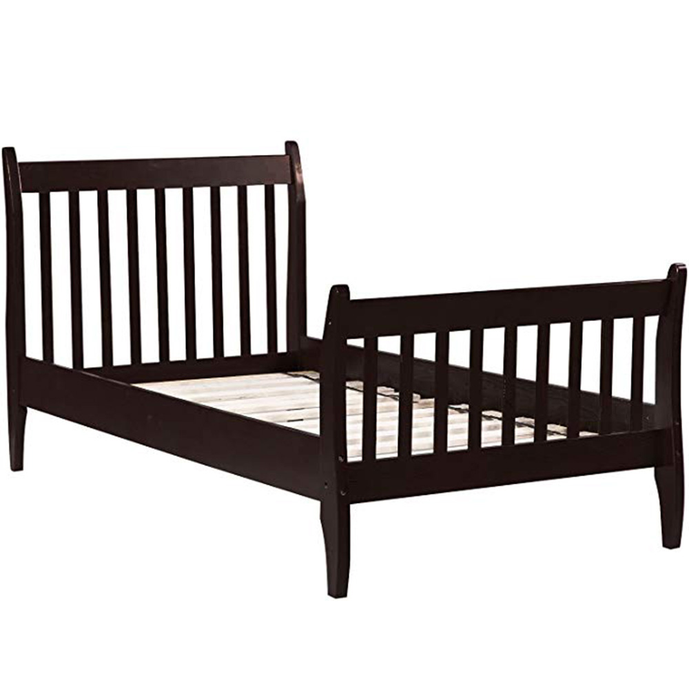 TOPMAX 80" Wooden Bed Frame with Wooden Slats and Railings (Frame Only) - Espresso
