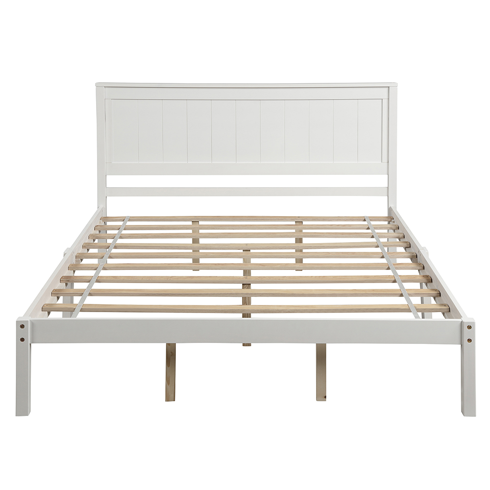 Queen Size Wooden Platform Bed Frame with Headboard, and Wooden Slats Support, No Spring Box Required (Frame Only) - White