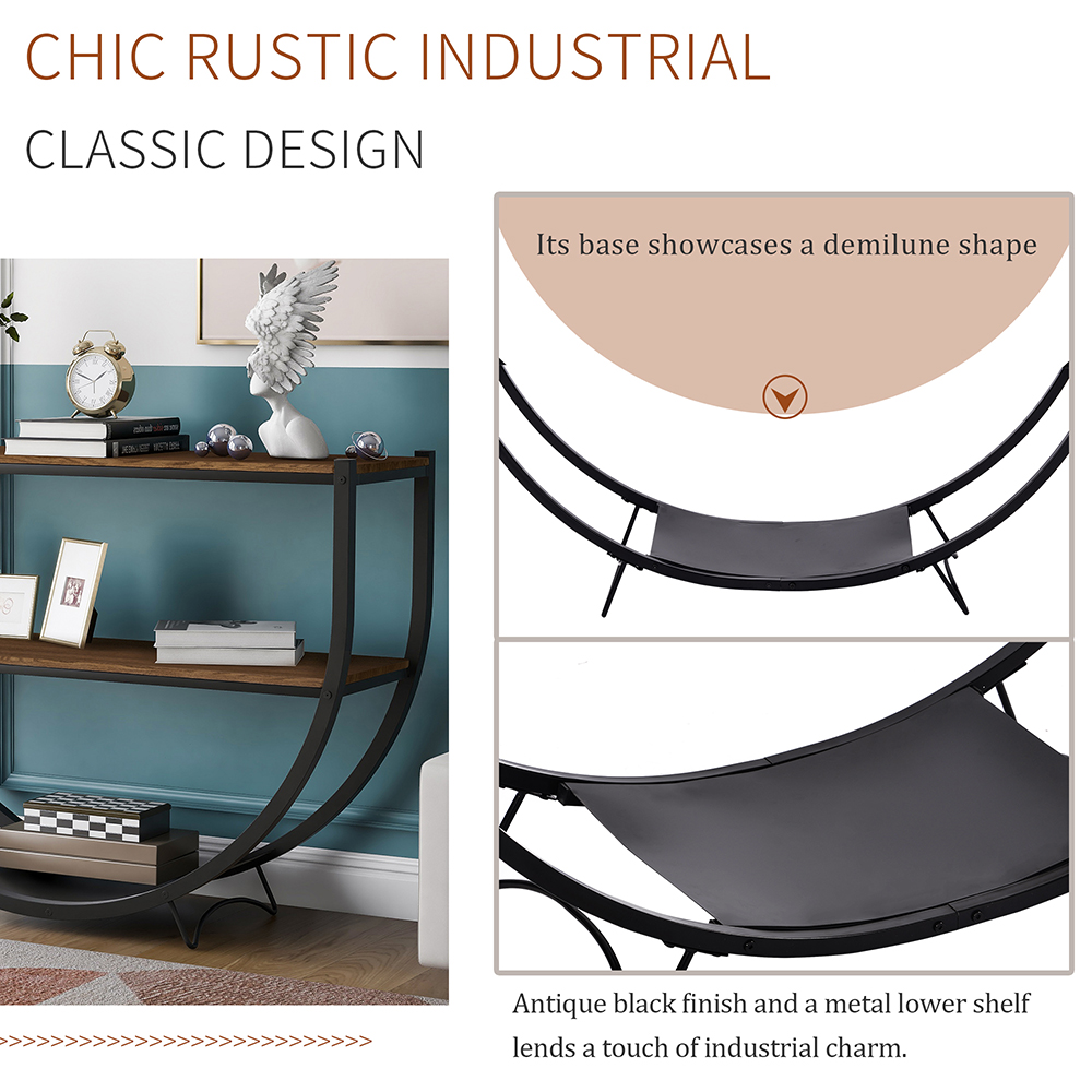 TREXM 48" Rustic Industrial Style Semicircle Console Table with MDF Tabletop and Metal Frame, for Entrance, Hallway, Dining Room, Kitchen - Light Brown