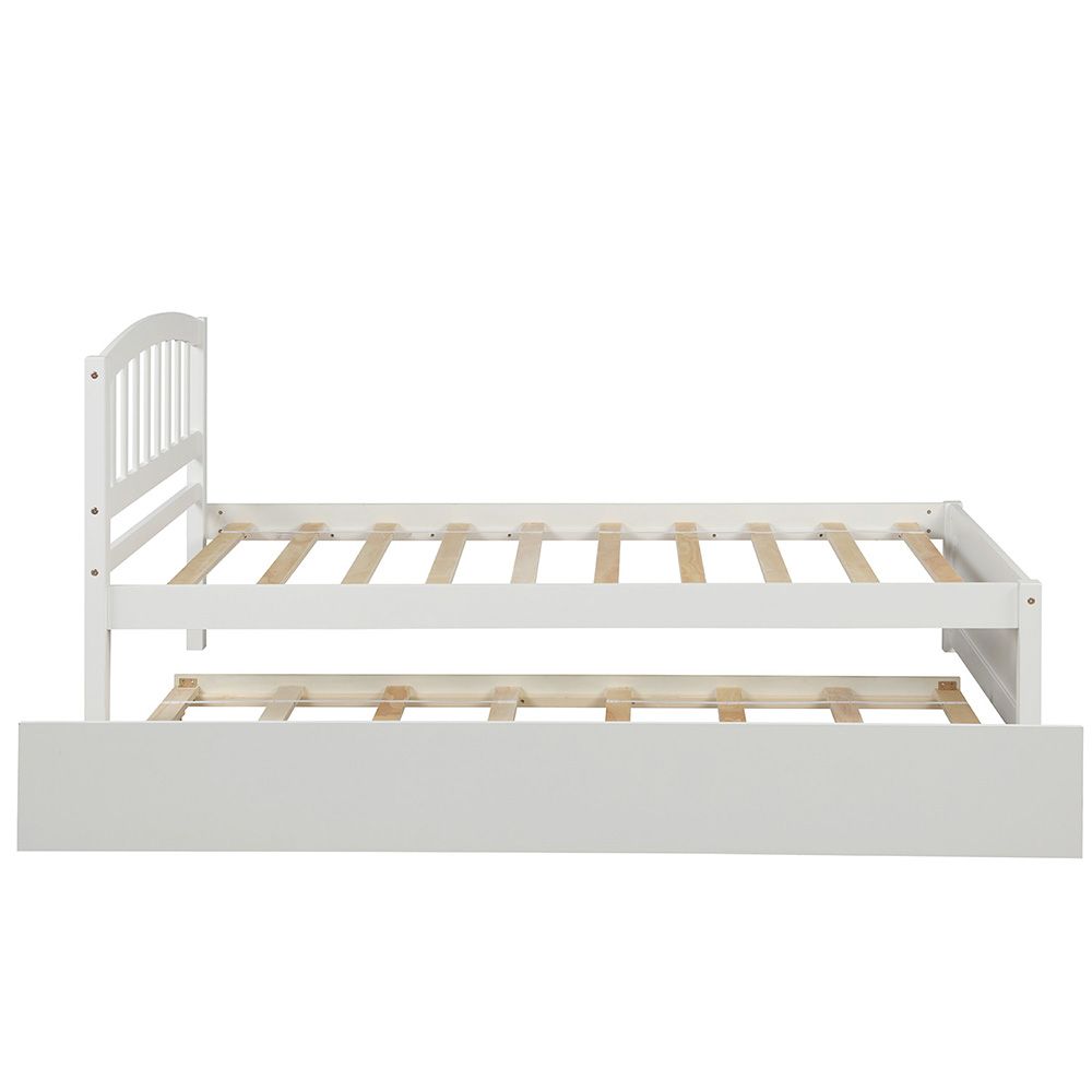 Twin Size Wooden Platform Bed Frame With Trundle Bed, And Wooden Slats Support, No Spring Box Required (Frame Only) - White 7 Twin Size Wooden Platform Bed Frame with Trundle Bed, and Wooden Slats Support, No Spring Box Required (Frame Only) - White