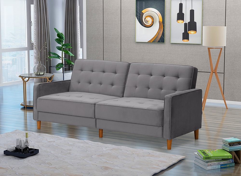 78" Velvet Fabric Upholstered Sofa Bed with Square Armrests Gray