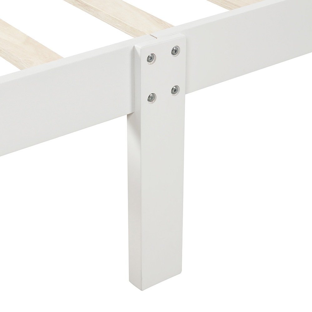 Twin-Size Wooden Platform Bed Frame with Headboard and Wooden Slats Support - White