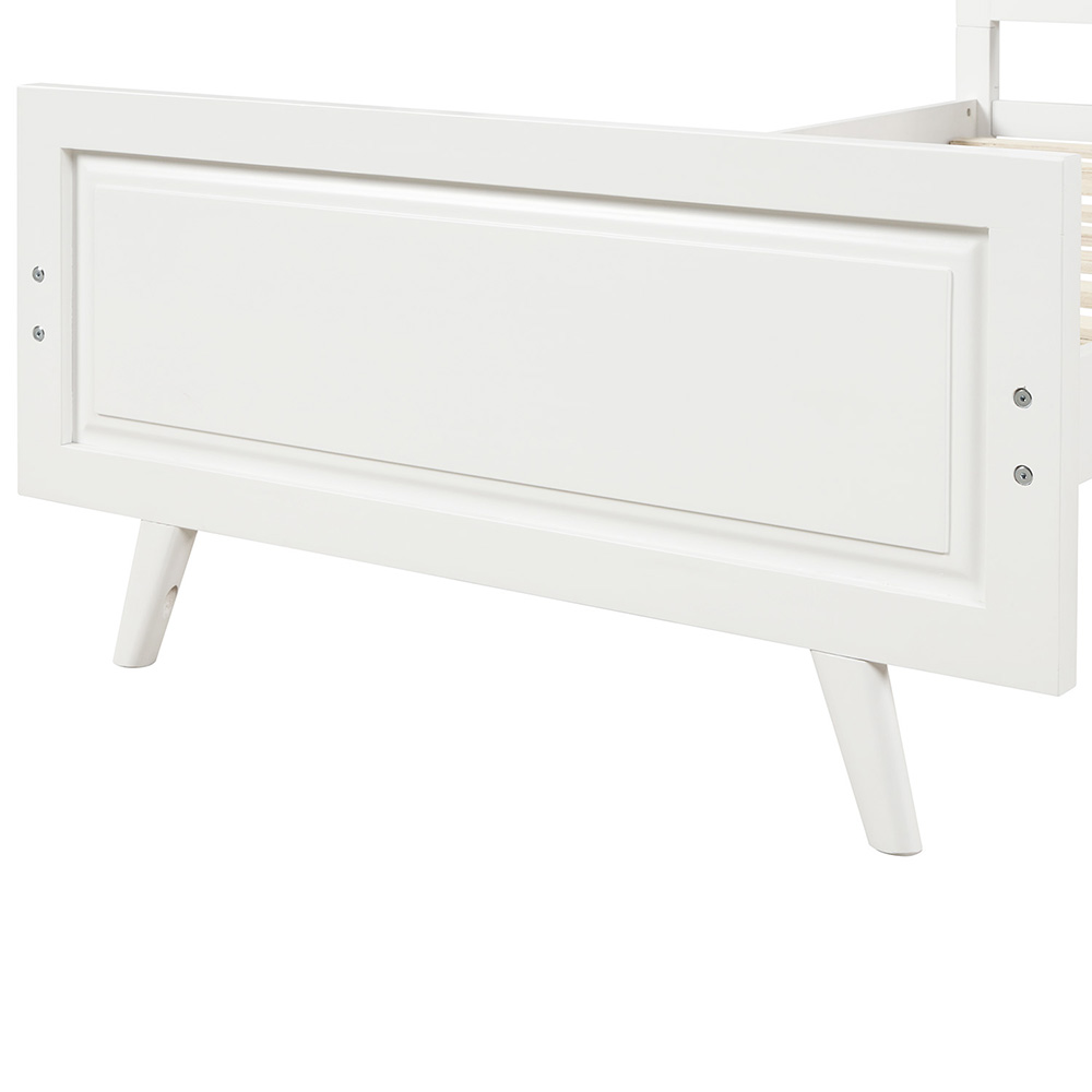 Twin-Size Wooden Platform Bed Frame with Headboard and Wooden Slats Support - White