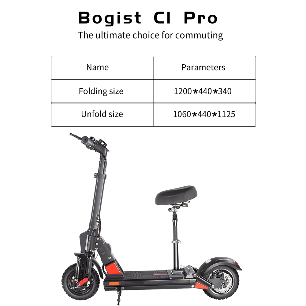 BOGIST C1 PRO Folding Electric Scooter 10" Tire 500W Motor 48V 13Ah Battery Smart BMS Disc Brake Max Speed 45KM/h LCD Display 40-45KM Long Range - Black