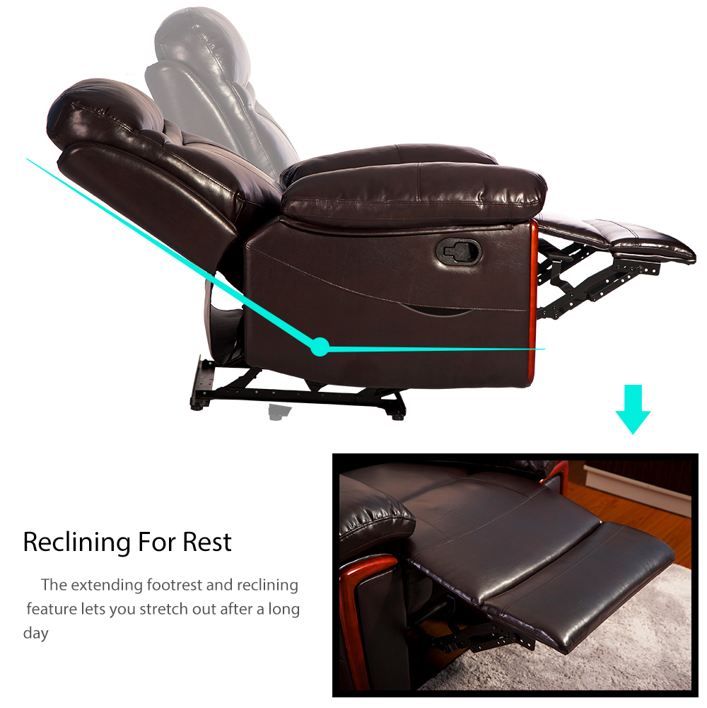 Faux Leather Vibration Massage  Recliner with Heating Function and Remote Control for Home Theater, Office, Living Room - Brown