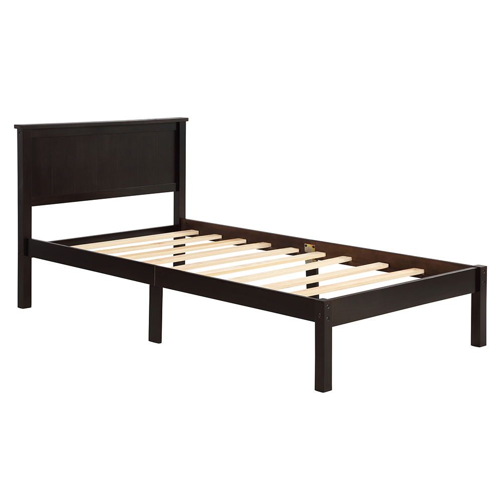 TwinSize Wooden Platform Bed Frame with Headboard Espresso