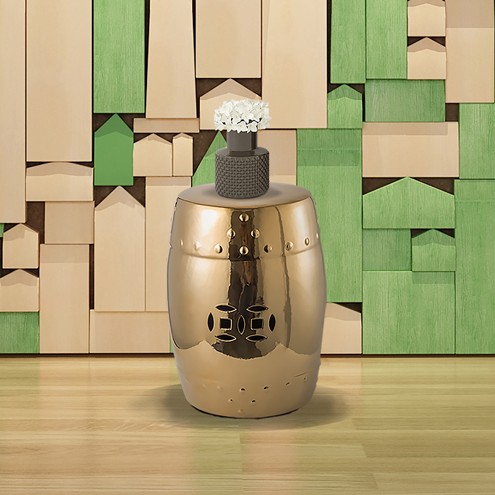 Outdoor Multifunctional Ceramic Stool for Garden, Terrace, Deck, Backyard - Gold