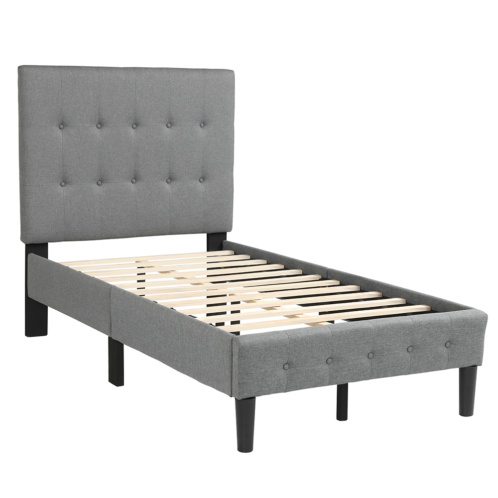 Twin Size Upholstered Platform Bed Frame with Tufted Headboard, Footboard, and Wooden Slats Support, No Spring Box Required (Frame Only) - Gray