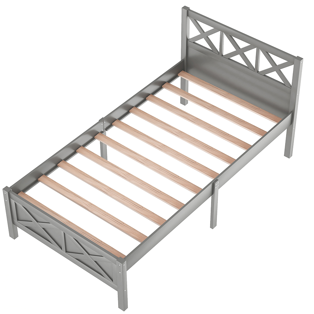 Twin Size Wooden Platform Bed Frame with High Legs Gray