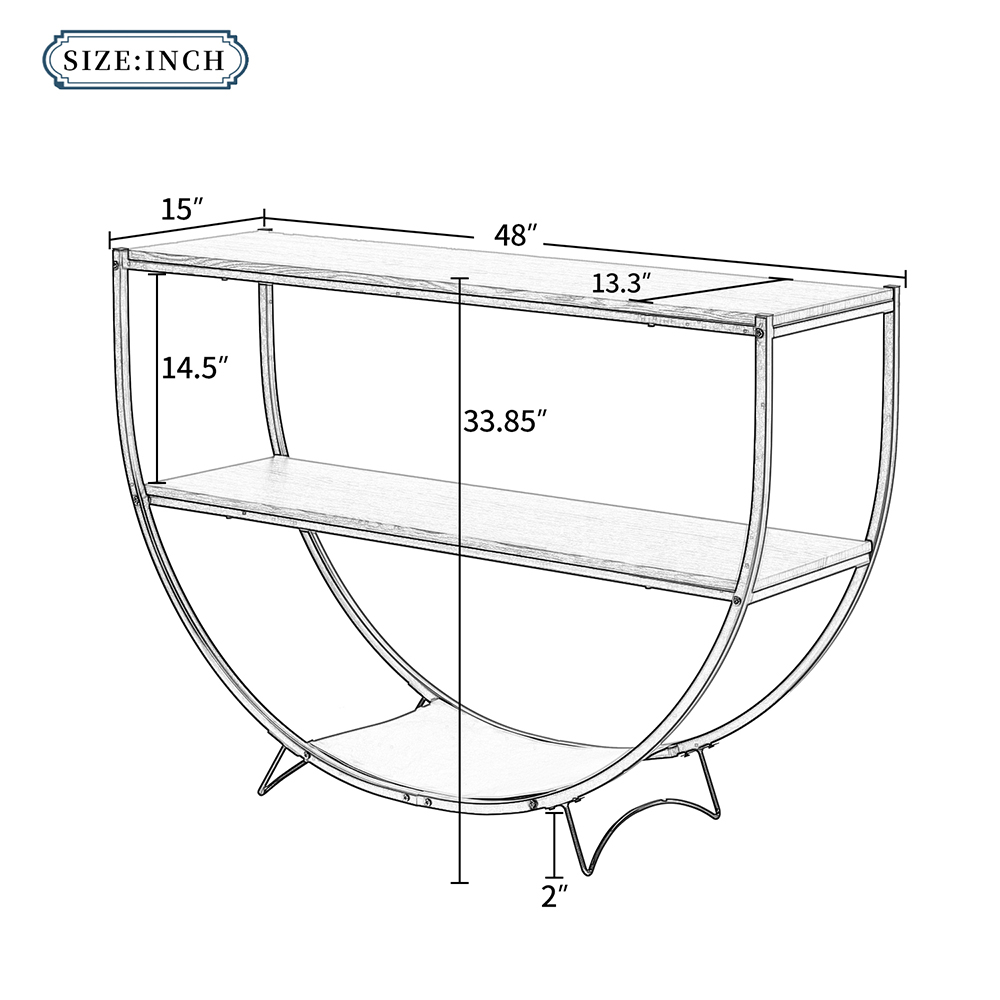 TREXM 48" Rustic Industrial Style Semicircle Console Table with MDF Tabletop and Metal Frame, for Entrance, Hallway, Dining Room, Kitchen - Light Brown