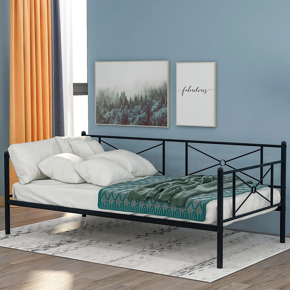 Twin Size Metal Sofa Bed Frame with Steel Slats for Living Room, Bedroom, Office, Apartment (Frame Only) - Black