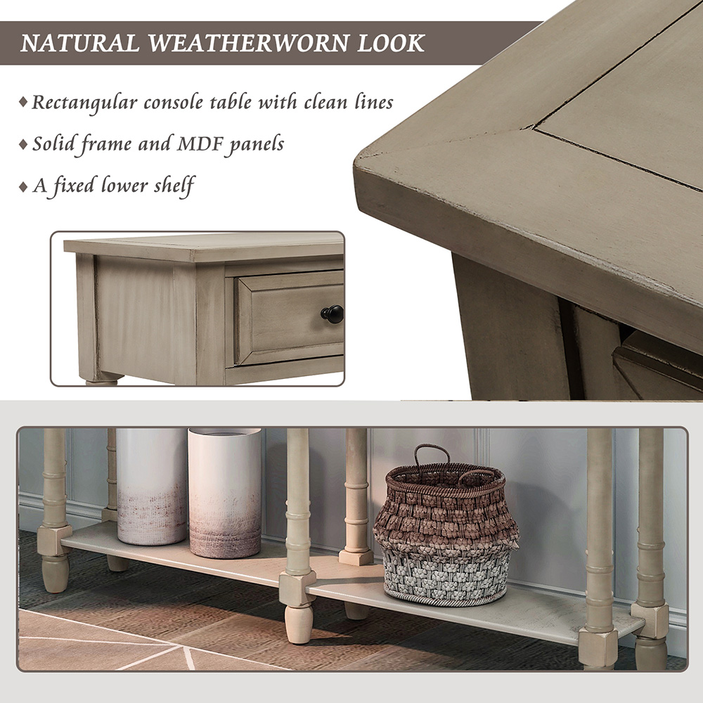 TREXM 58'' Console Table with 2 Storage Drawers, and Bottom Shelf, for Entrance, Hallway, Dining Room, Kitchen - Grey
