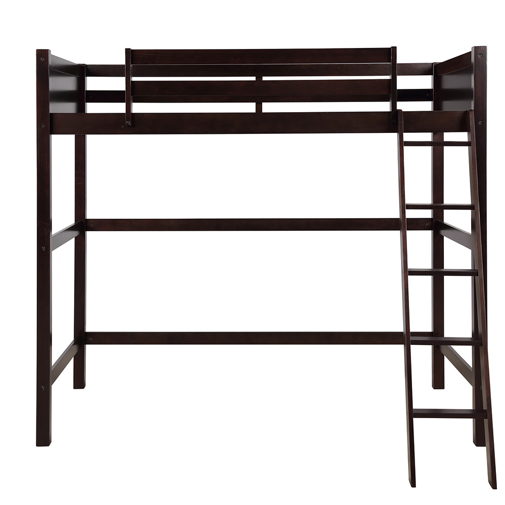Twin-Size Wooden Loft Bed Frame with Ladder and Wooden Slats Support, Space-saving Design - Espresso