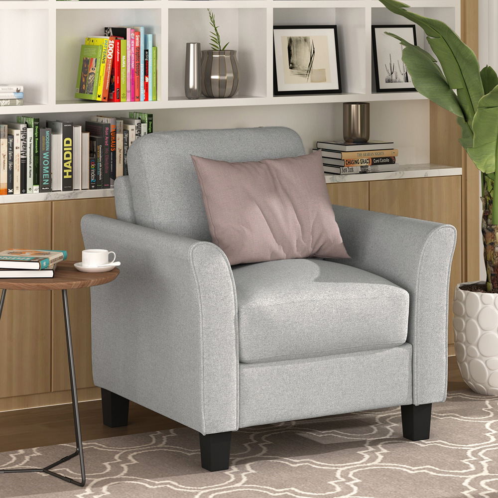 1-Seat Linen Fabric Upholstered Sofa with Armrest and Backrest, for Living Room, Bedroom, Office, Apartment - Light Gray