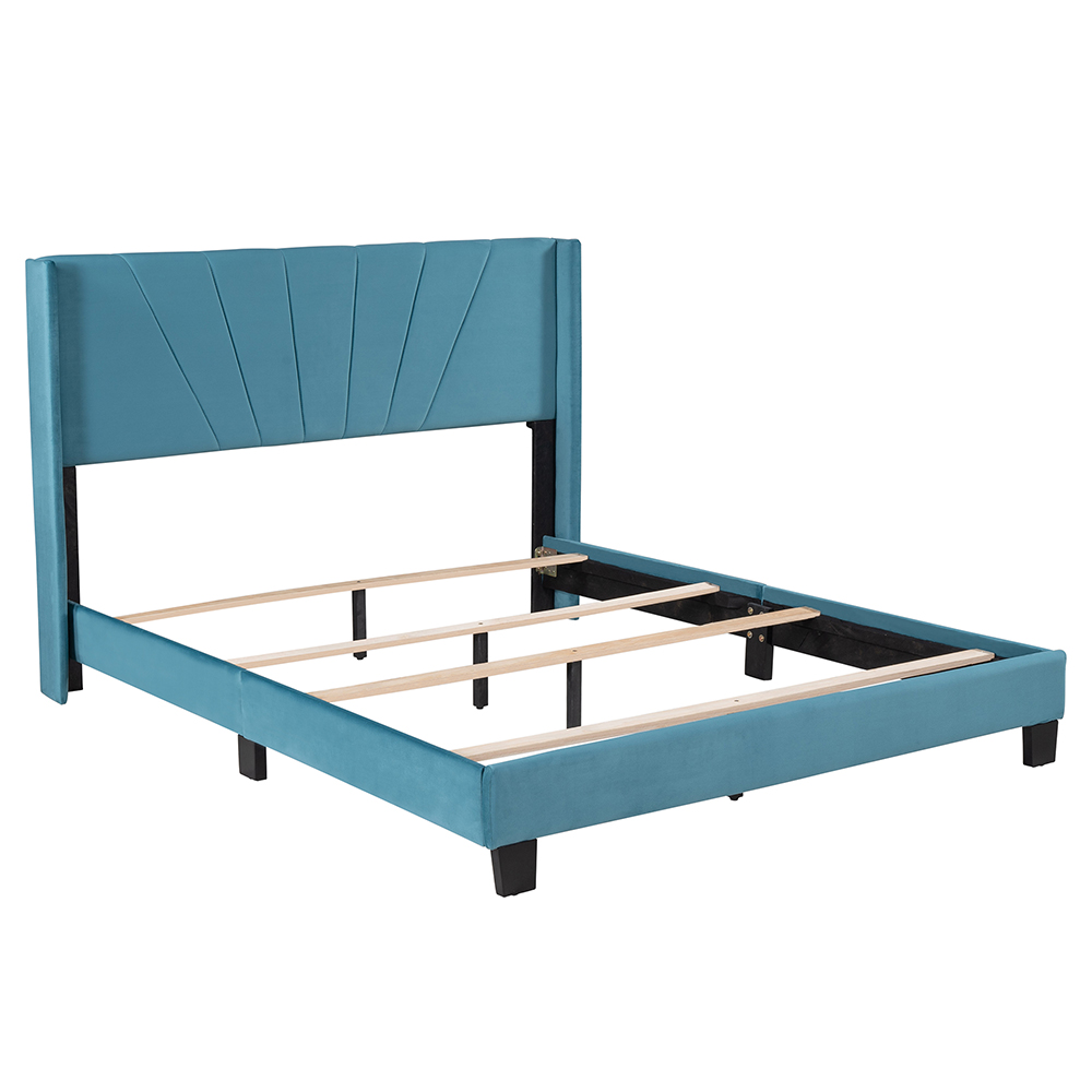 QueenSize Velvet Upholstered Platform Bed Frame Blue United States