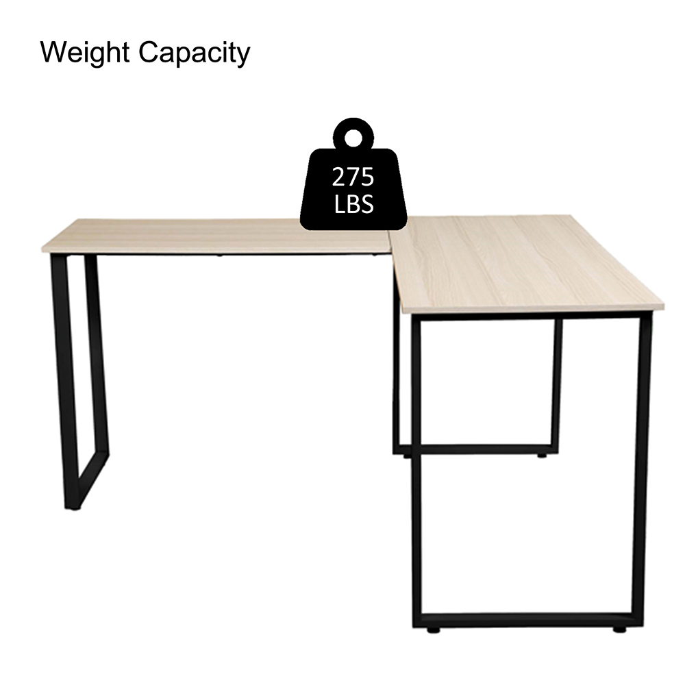 Home Office L-Shape Corner Wooden Computer Desk with Metal Frame - Black