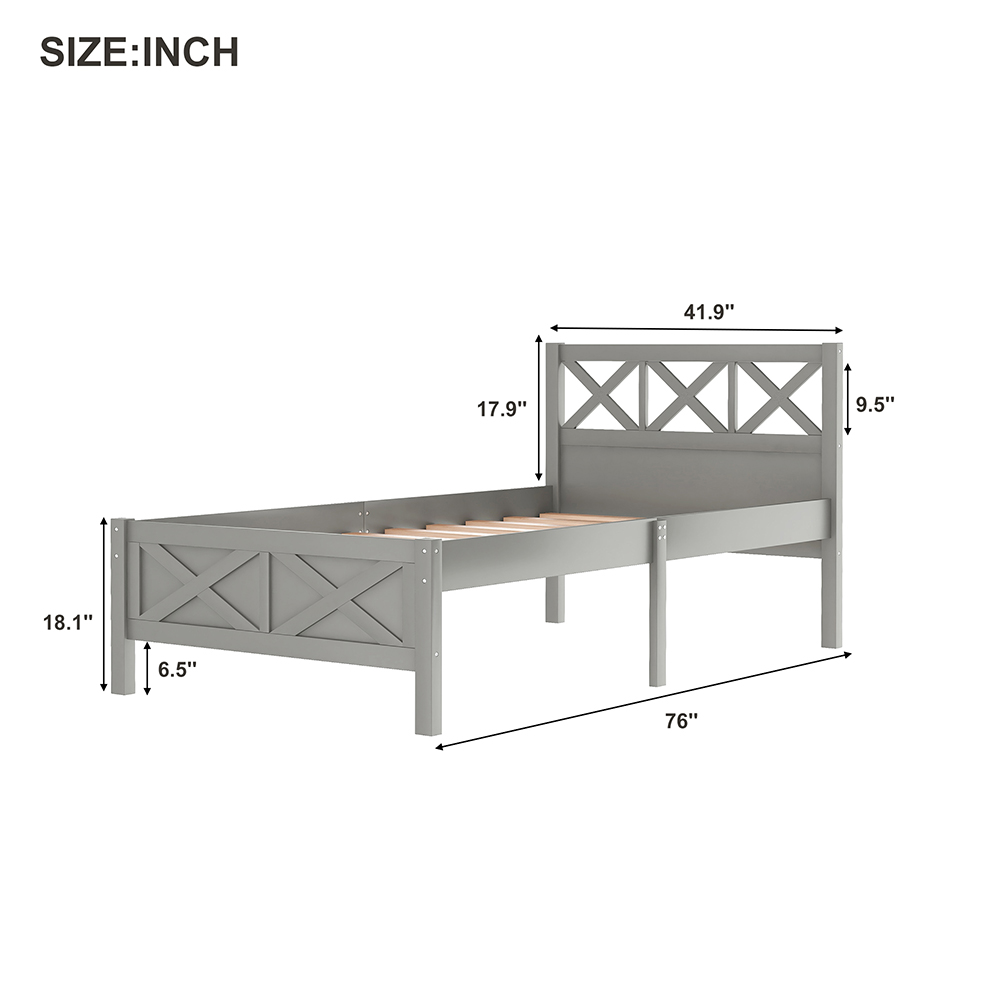 Twin Size Wooden Platform Bed Frame with High Legs Gray