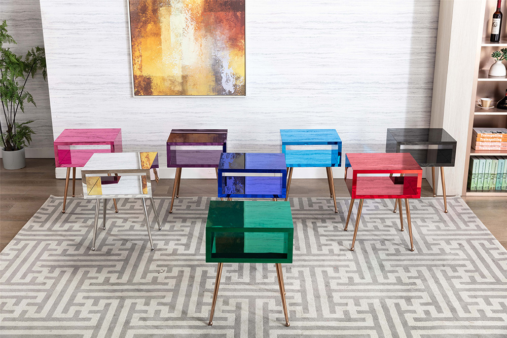 COOLMORE Mirror Bedside Table End Table with Metal High Legs for Living Room, Bedroom, Office, Dressing Room - Blue