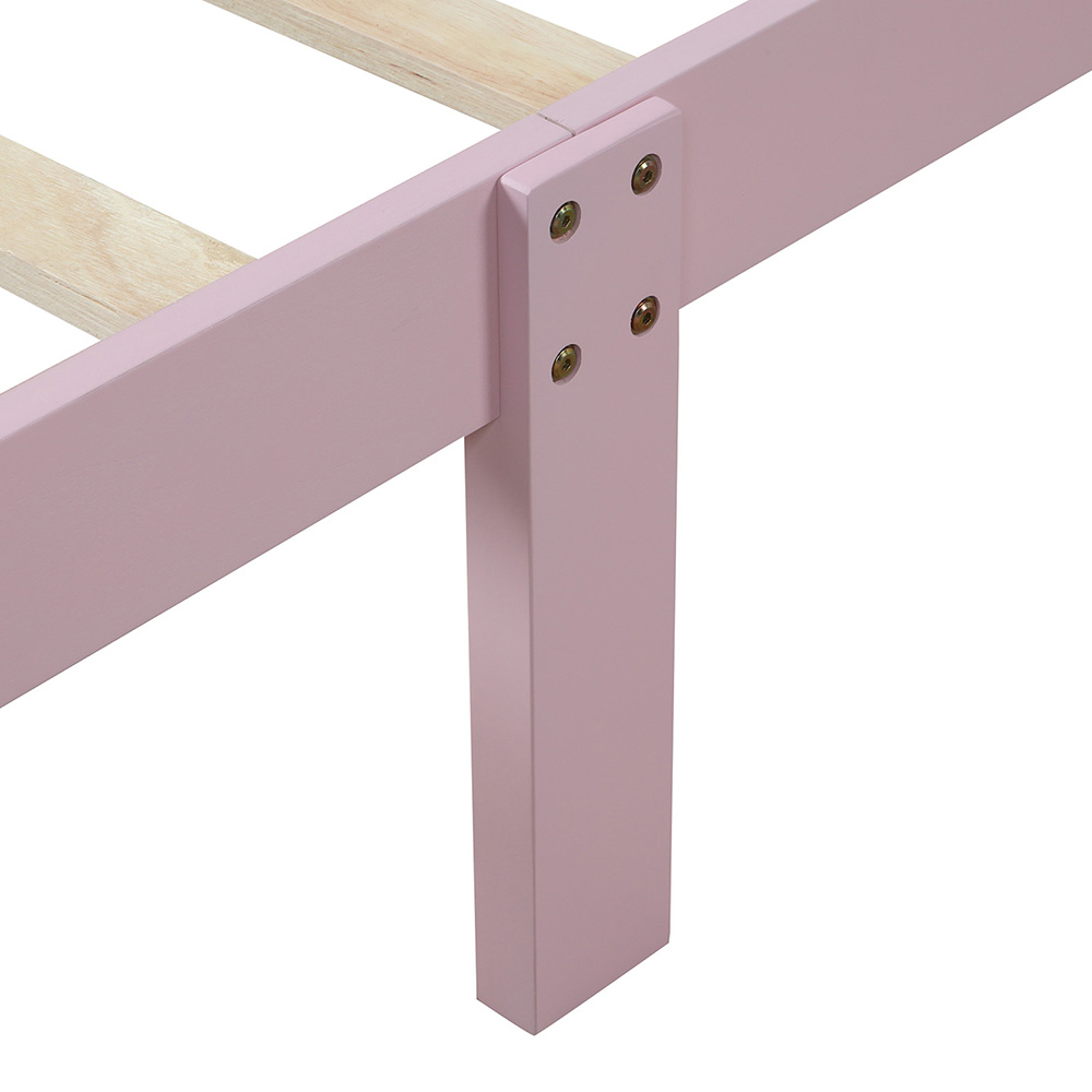 Twin-Size Wooden Platform Bed Frame with Headboard and Wooden Slats Support - Pink