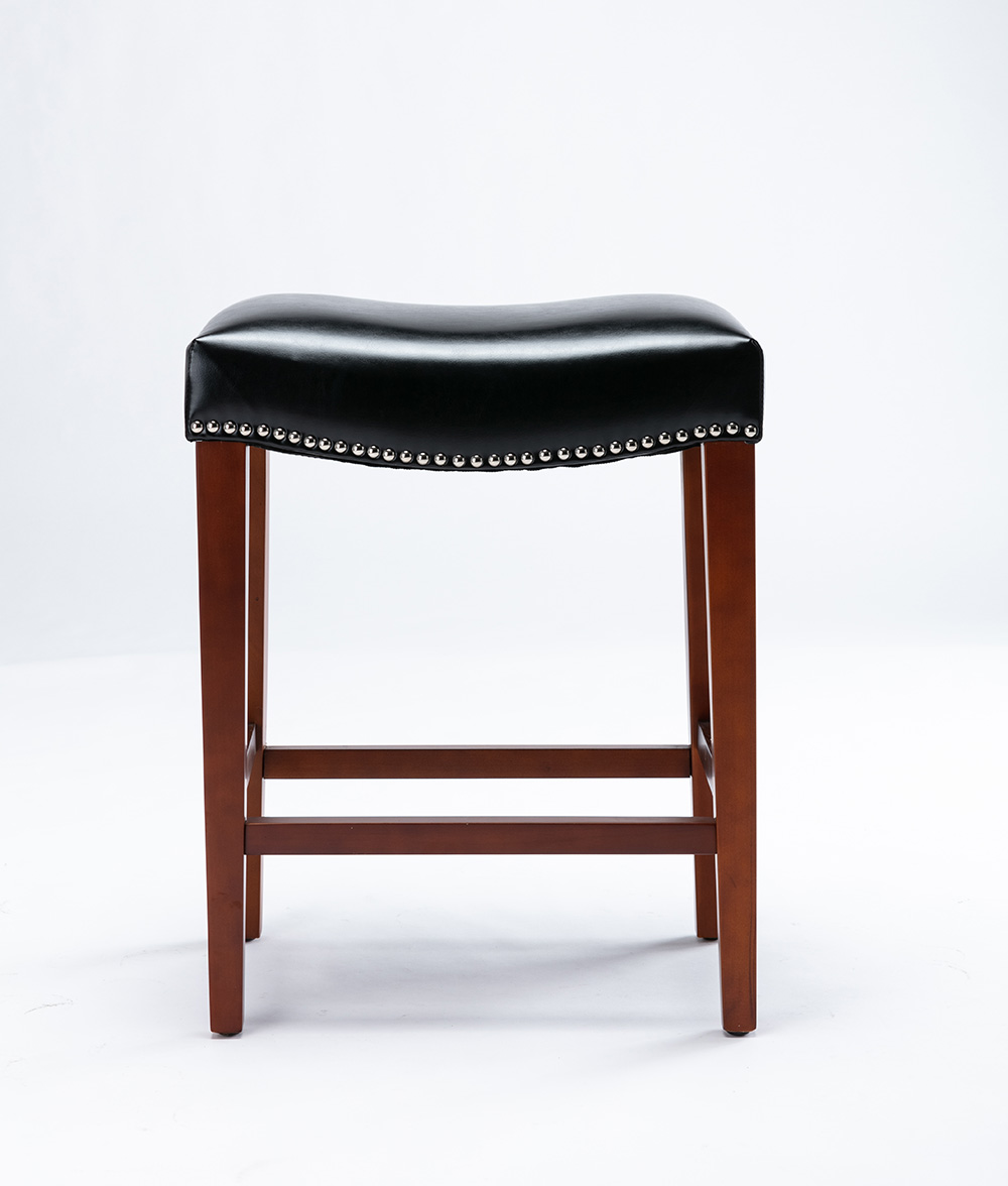 Leather Barstool Set Of 2, With Wooden Legs, For Kitchen, Restaurant, Bar, Apartment, Cafe - Black 8 Leather Barstool Set of 2, with Wooden Legs, for Kitchen, Restaurant, Bar, Apartment, Cafe - Black