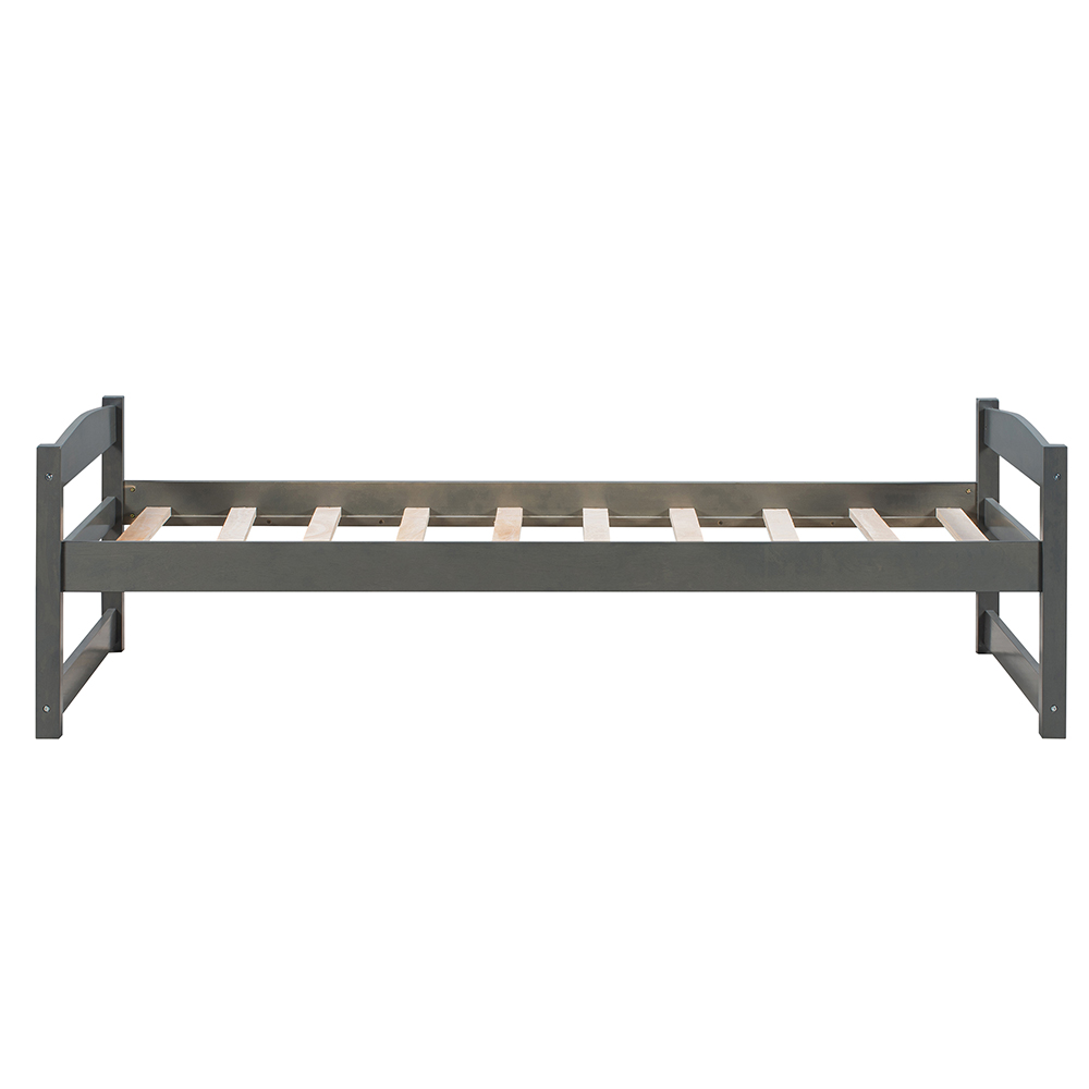 Twin-Size Wooden Platform Bed Frame with Trundle Bed, Suitable for Small Space Apartment, Room - Gray