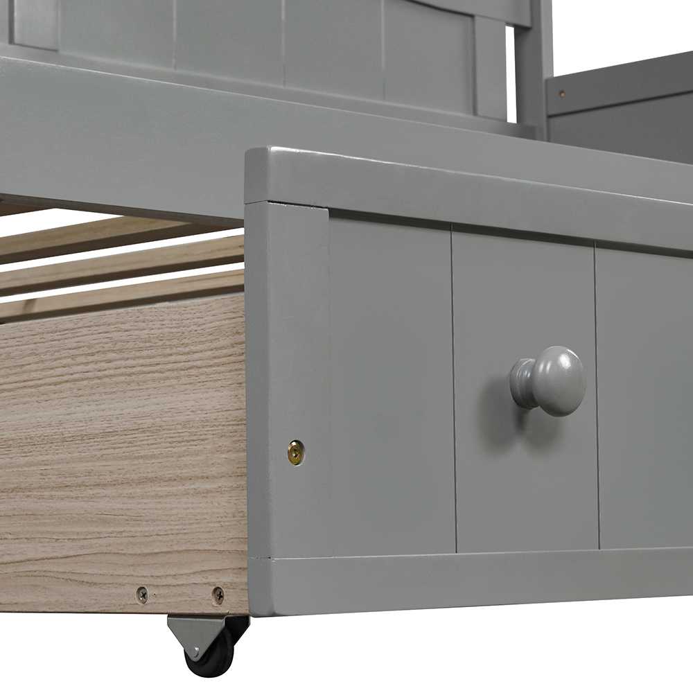 Twin-Size Wooden Platform Daybed Frame with 2 Storage Drawers and Wooden Slats Support - Gray