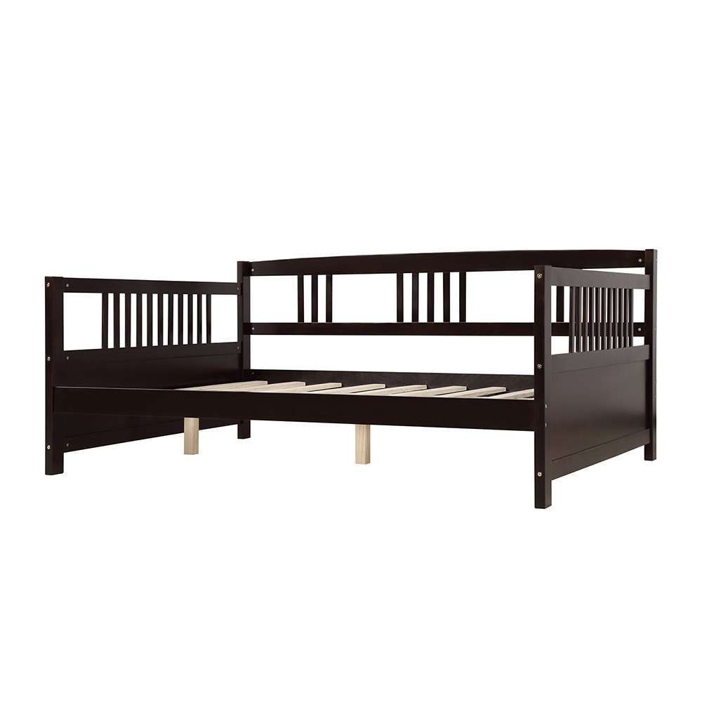 Full Size Wooden Daybed with High Legs and Wooden Slats Support, No Need for Spring Box, for Living Room, Bedroom, Office, Apartment - Espresso