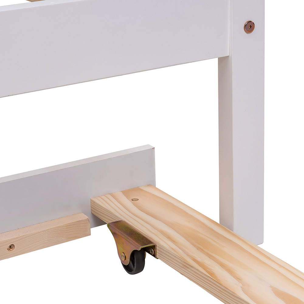 Twin-Size Wooden Daybed  Frame with Trundle Bed and Wooden Slat Support, No Need for Box Spring - White