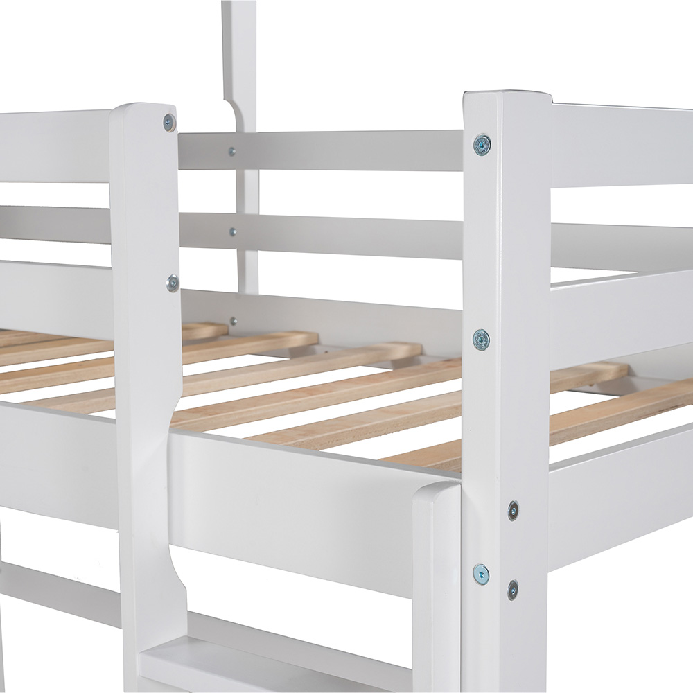 Twin Size Wooden Loft Bed Frame With Roof And Wooden Slats Support, Space-saving Design, No Need For Spring Box - Gray + White 11 Twin Size Wooden Loft Bed Frame with Roof and Wooden Slats Support, Space-saving Design, No Need for Spring Box - Gray + White
