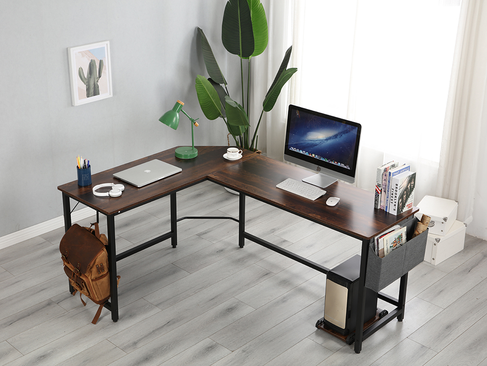 Home Office L-Shape Corner Wooden Computer Desk with Metal Frame - Oak