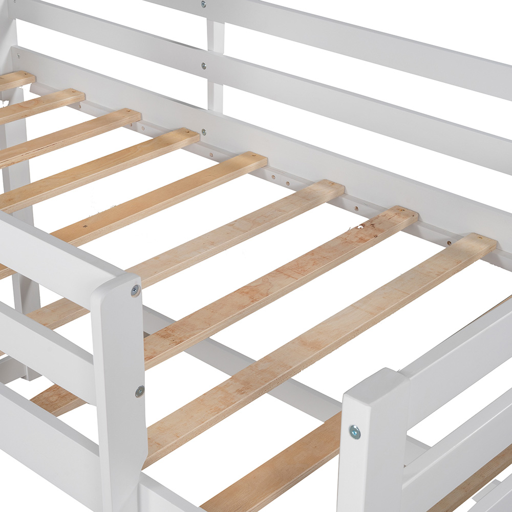 Twin Size Wooden Loft Bed Frame With Roof And Wooden Slats Support, Space-saving Design, No Need For Spring Box - Gray + White 9 Twin Size Wooden Loft Bed Frame with Roof and Wooden Slats Support, Space-saving Design, No Need for Spring Box - Gray + White