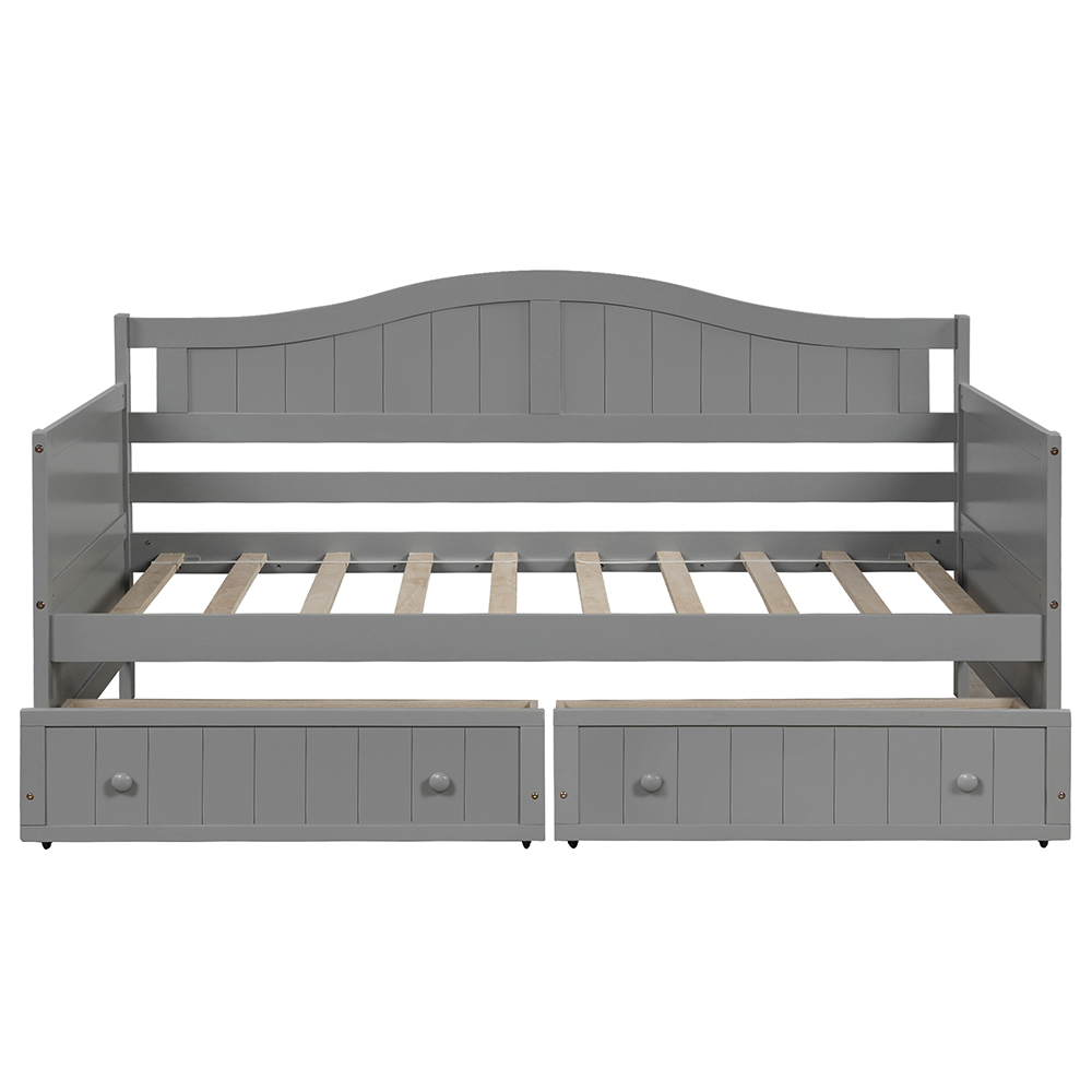 Twin-Size Wooden Platform Daybed Frame with 2 Storage Drawers and Wooden Slats Support - Gray