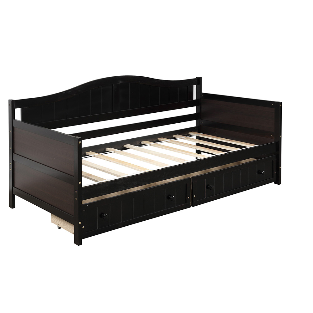 Twin-Size Wooden Platform Daybed Frame with 2 Storage Drawers and Wooden Slats Support - Espresso