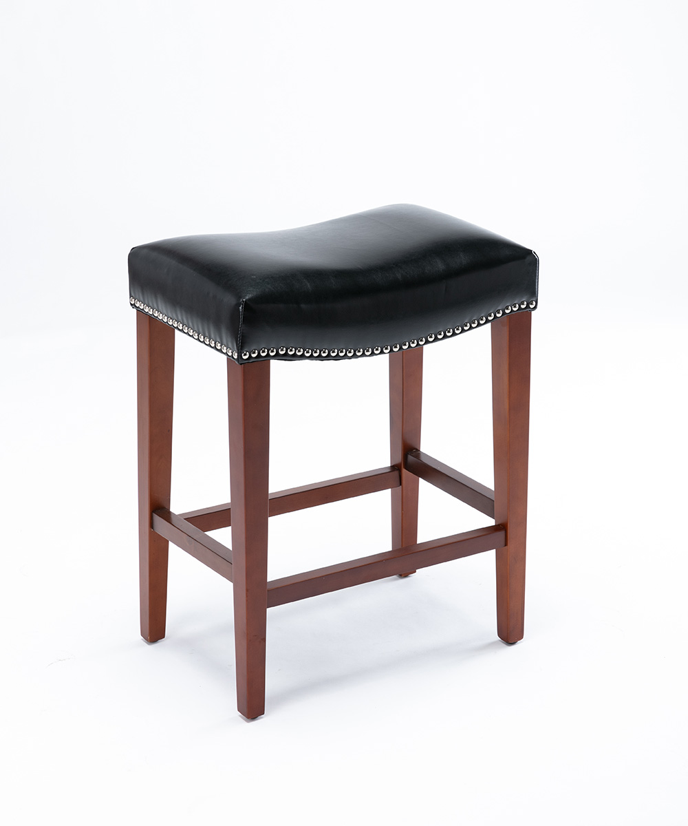 Leather Barstool Set Of 2, With Wooden Legs, For Kitchen, Restaurant, Bar, Apartment, Cafe - Black 9 Leather Barstool Set of 2, with Wooden Legs, for Kitchen, Restaurant, Bar, Apartment, Cafe - Black