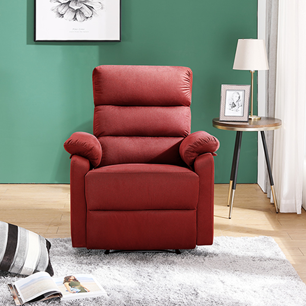 Polyester Fabric Recliner with Modern Padded Armrests and Backrest, for Living Room, Office, Apartment, Home Theatre - Red