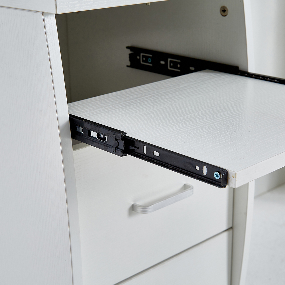 Home Office D&N Solid Wood Computer Desk with 2 Storage Drawers and CPU Tray - White