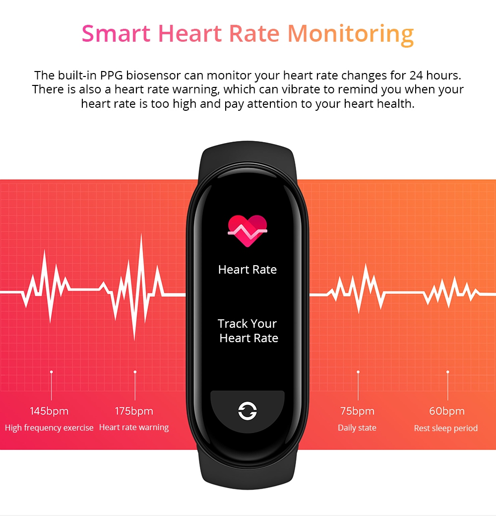 Xiaomi Mi Band 6 Smart Bracelet Heart Rate Oximetry Monitor 1.56 inch Screen Bluetooth 5.0 50 Meters Water Resistance 30 Sports Modes CN Version + Orange Replacement Strap