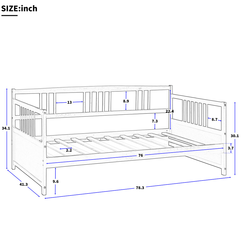 78" Twin Size Wooden Daybed with High Legs and Wooden Slats Support, No Need for Spring Box, for Living Room, Bedroom, Office, Apartment - Espresso
