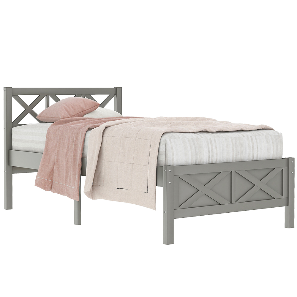 Twin Size Wooden Platform Bed Frame with High Legs Gray