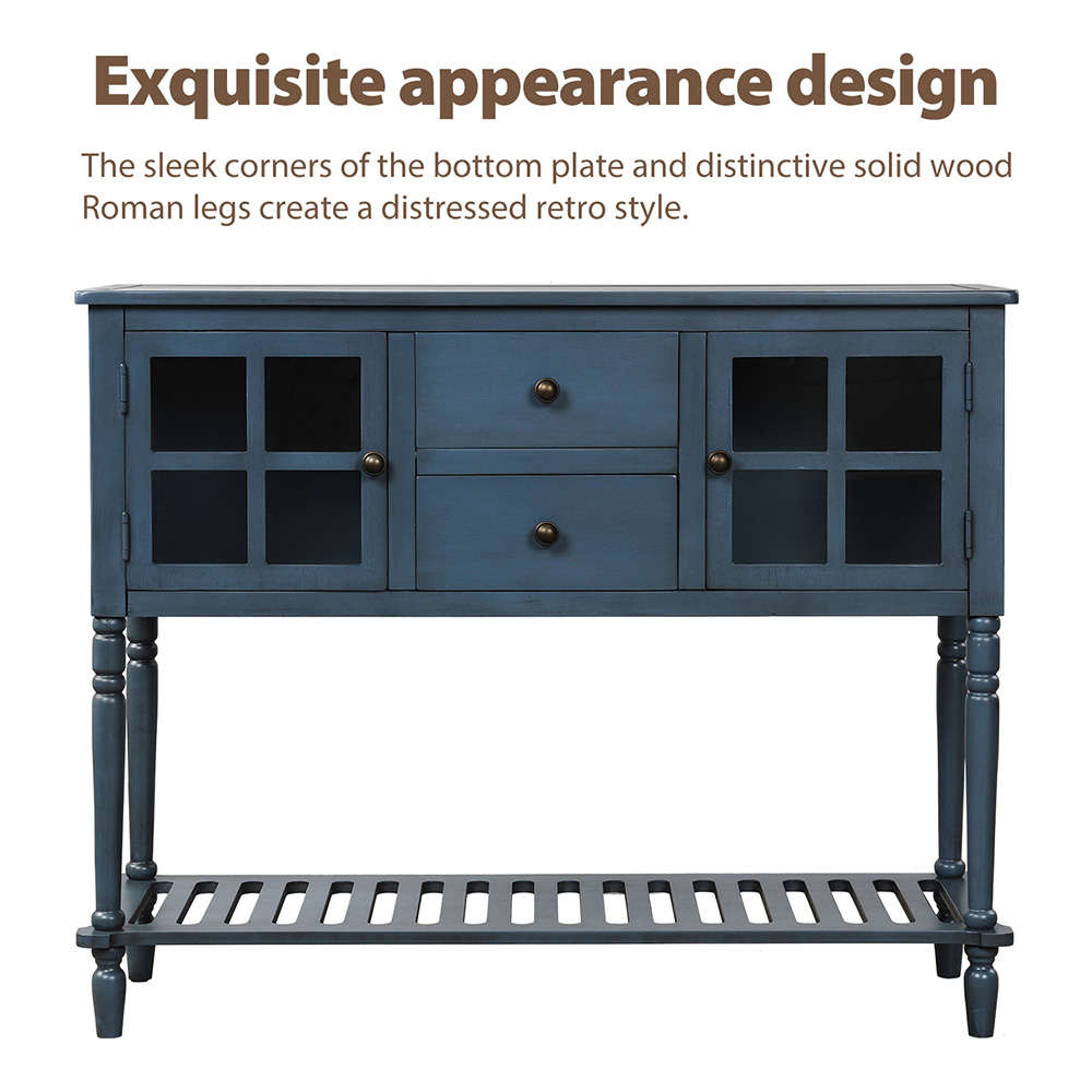 TREXM 42'' Console Table with 2 Storage Drawers, 2 Cabinets, and Bottom Shelf, for Entrance, Hallway, Dining Room, Kitchen - Navy