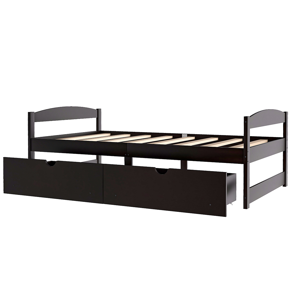 Twin Size Wooden Platform Bed Frame with 2 Storage Drawers, and Wooden Slats Support, No Spring Box Required - Espresso