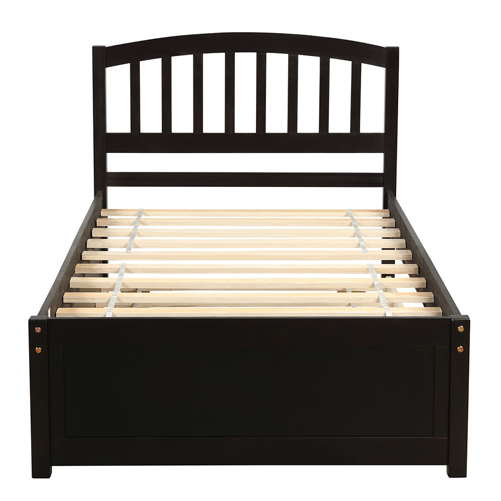 Twin Size Wooden Platform Bed Frame with Trundle Bed, and Wooden Slats Support, No Spring Box Required (Frame Only) - Espresso