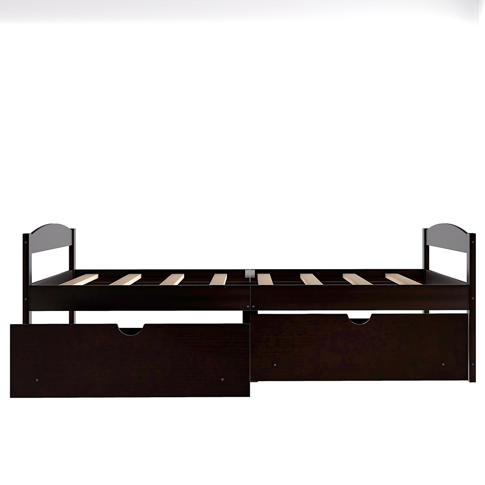 Twin Size Wooden Platform Bed Frame with 2 Storage Drawers, and Wooden Slats Support, No Spring Box Required - Espresso