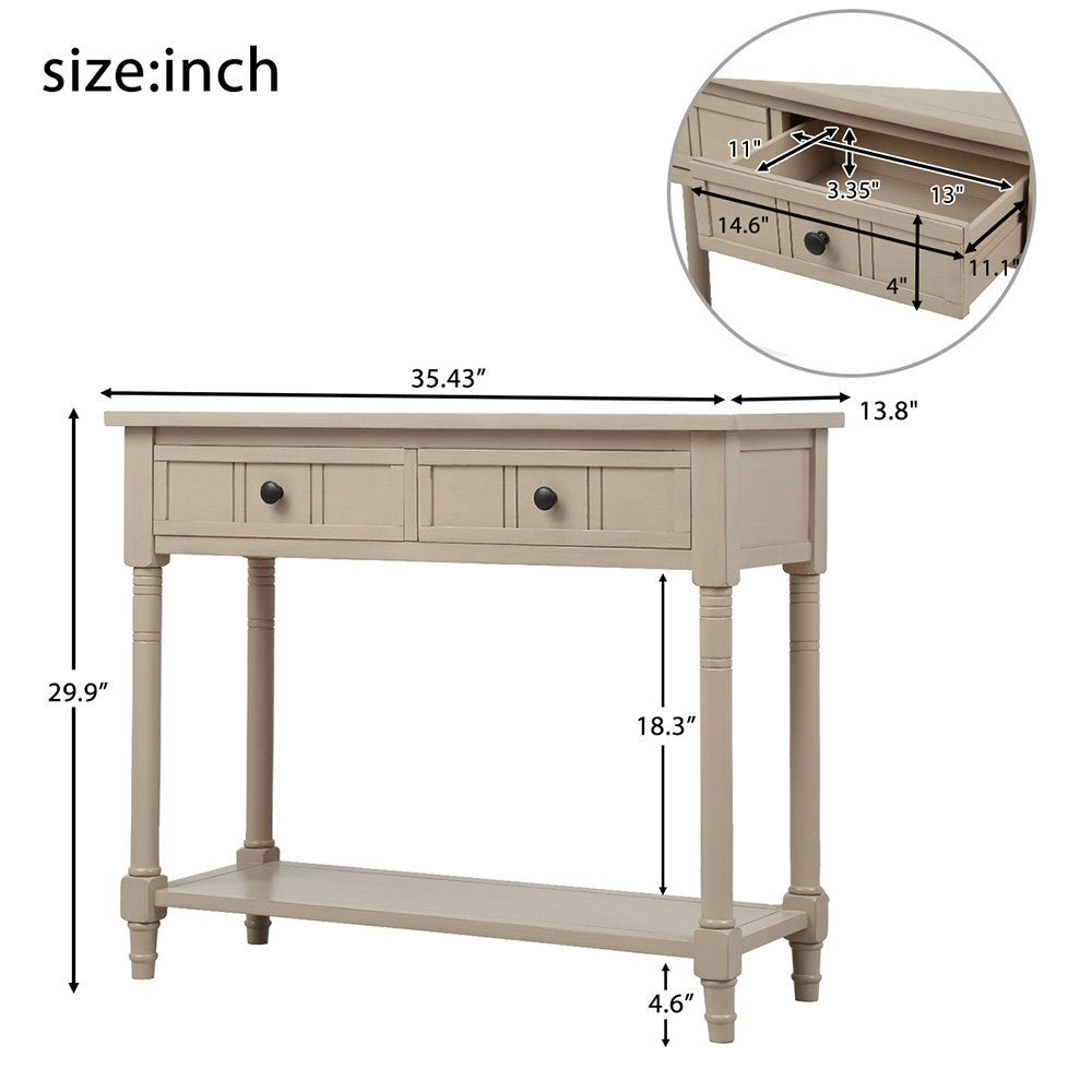 TREXM 35'' Console Table with 2 Storage Drawers, and Bottom Shelf, for Entrance, Hallway, Dining Room, Kitchen - Retro Grey