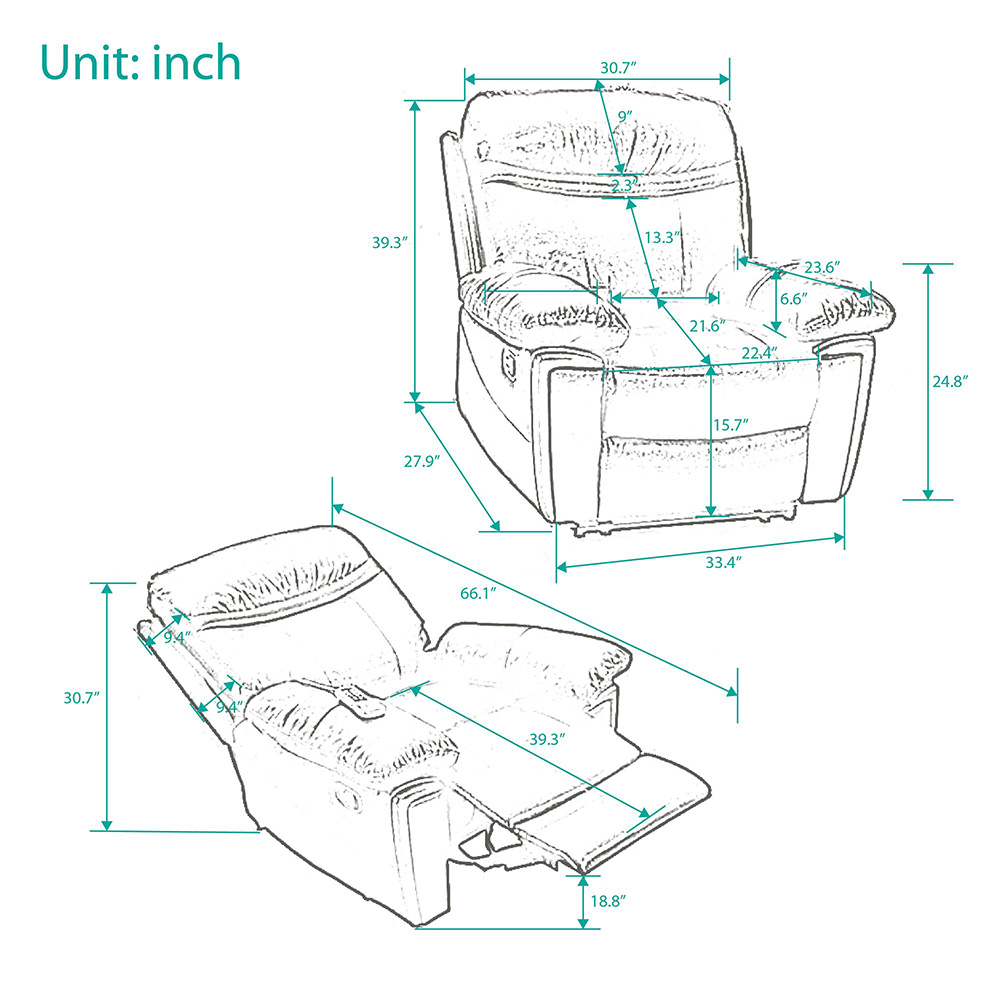 Faux Leather Vibration Massage  Recliner with Heating Function and Remote Control for Home Theater, Office, Living Room - Brown