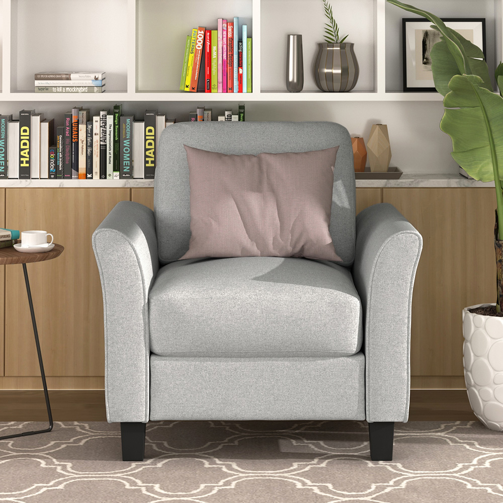 1-Seat Linen Fabric Upholstered Sofa with Armrest and Backrest, for Living Room, Bedroom, Office, Apartment - Light Gray