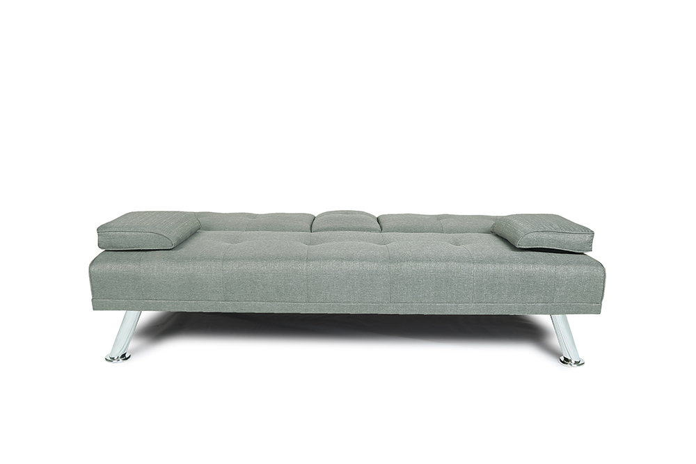 66" Twin Size Linen Fabric Sofa Bed with 2 Cup Holders and Metal Legs, for Living Room, Bedroom, Office, Apartment - Light Grey