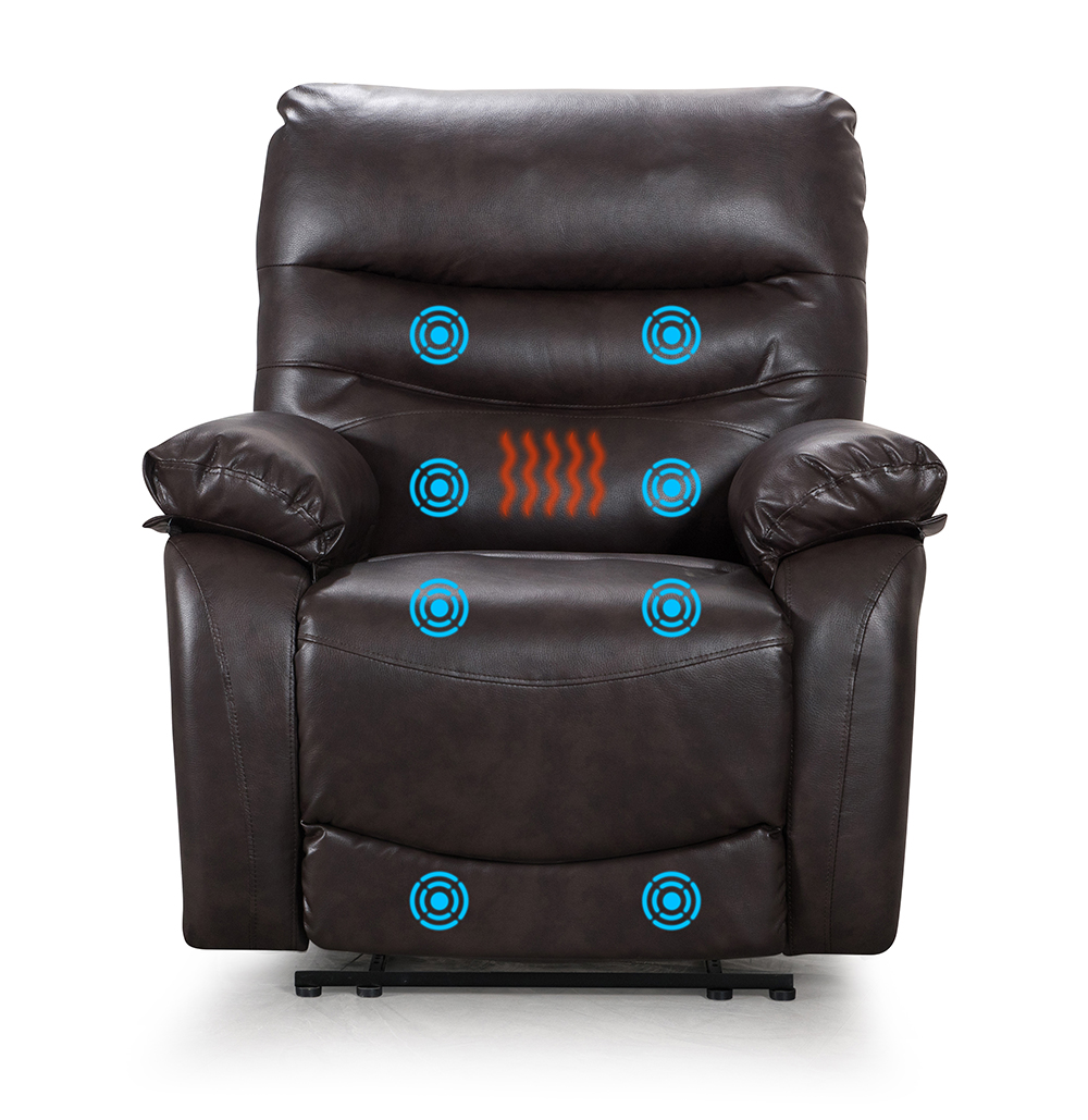 Faux Leather Vibration Massage Recliner with Heating Function and Remote Control for Home Theater, Office, Living Room - Brown