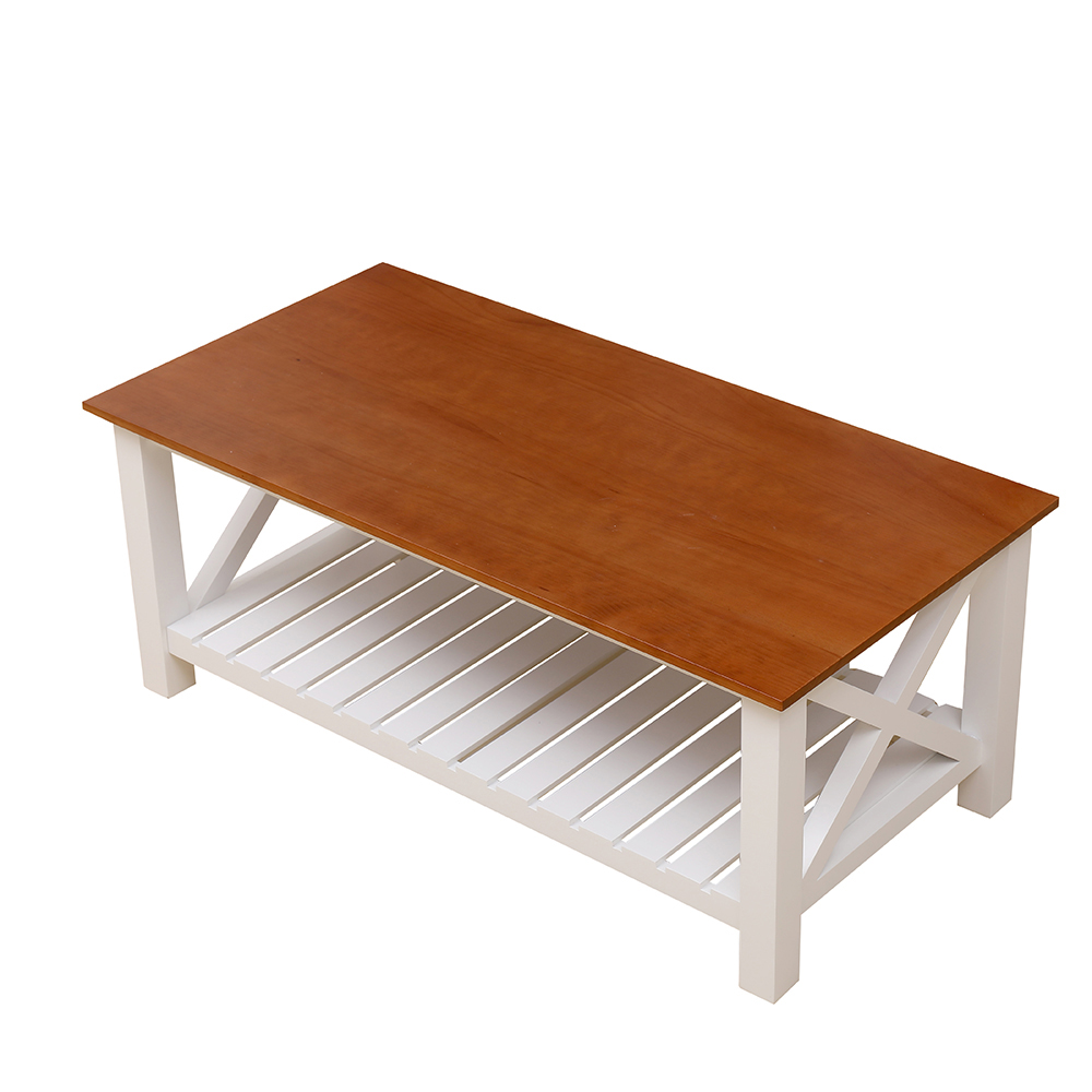 47" 2Layer Rustic Vintage Wooden Coffee Table Brown